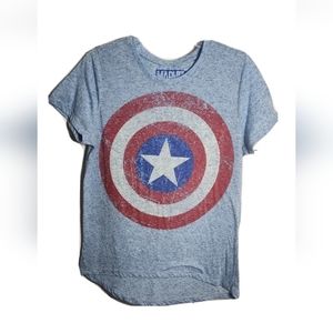 Marvel Captain America T-Shirt Teen XL Baby Blue Hi Lo Hem Lightweight